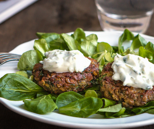 Lentil Burgers with Tzatziki