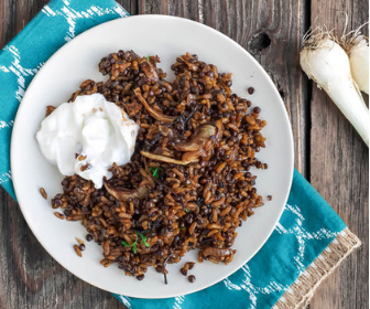 Mujadara - Lentils and Rice with crispy onions